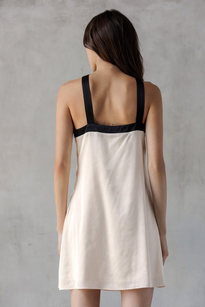  Tabitha Two Tone Halter Neck Dress, Champagne/Black