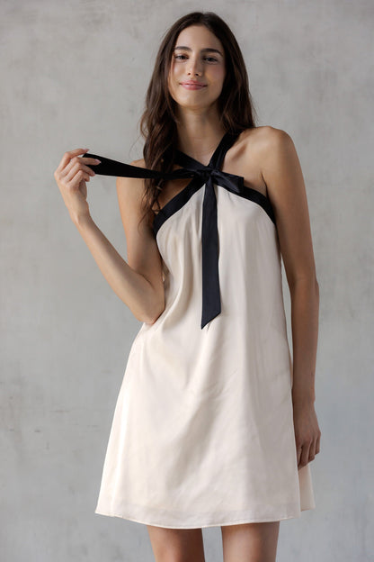  Tabitha Two Tone Halter Neck Dress, Champagne/Black