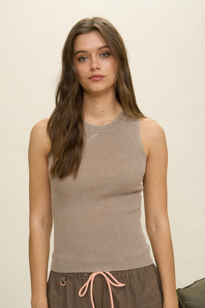  Elowen Washed Ribbed Tank Top, Mocha