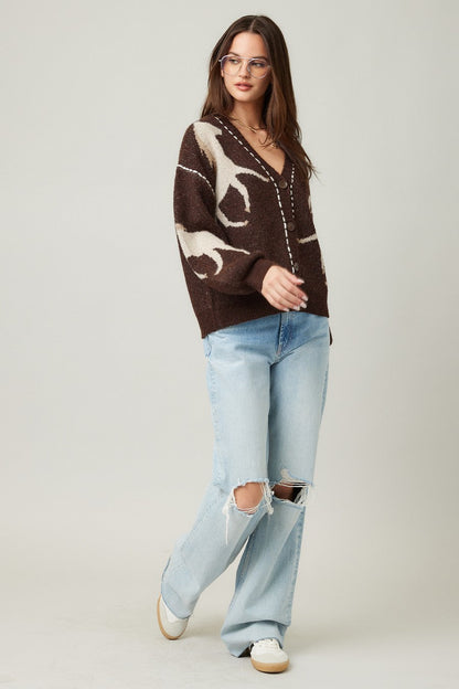  Rebekah Contrast Stitch Horse Cardigan, Brown