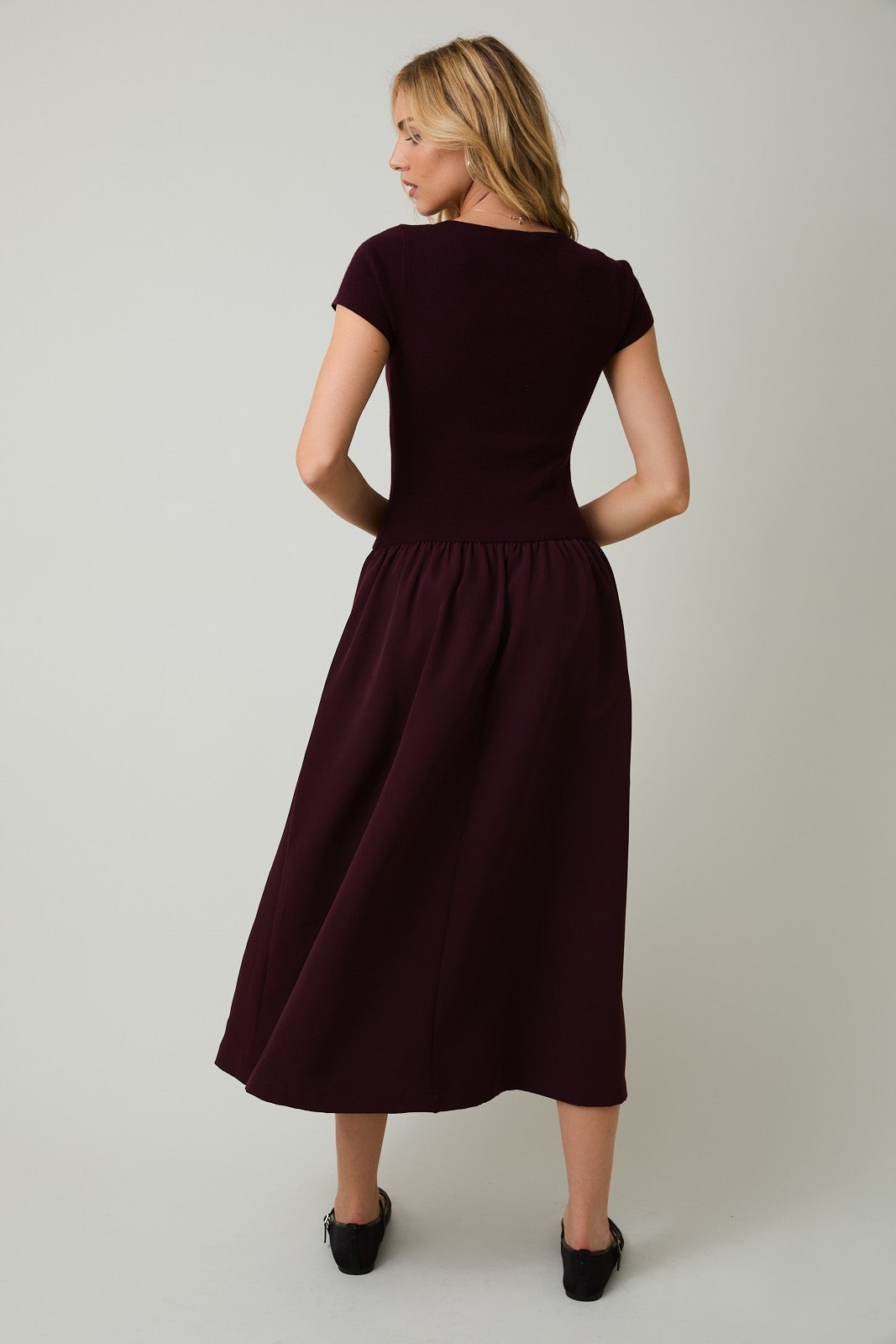  Lillian Woven Knit Mix Dress, Maroon
