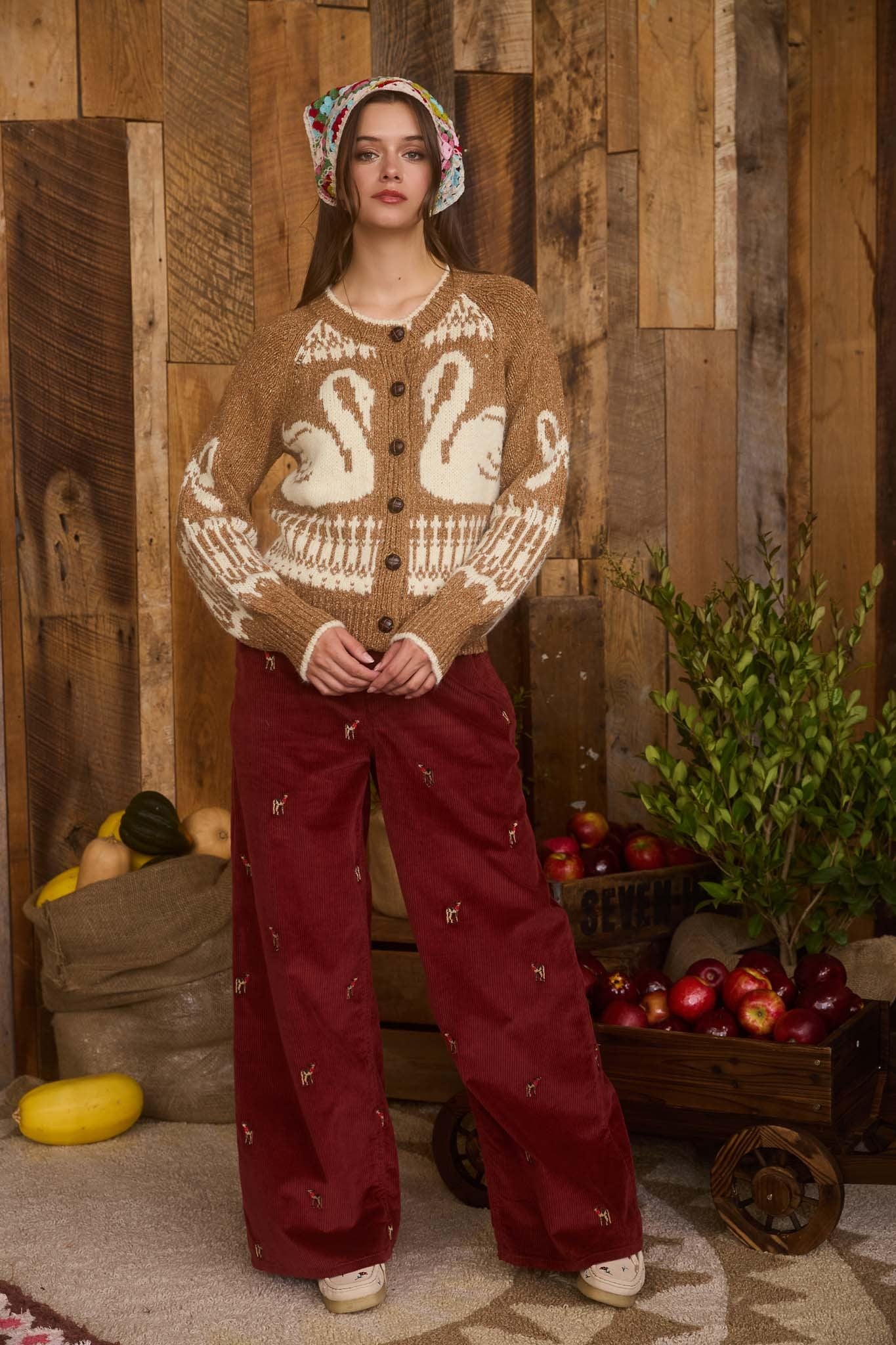  Tali Swan Jacquard Cardigan, Caramel