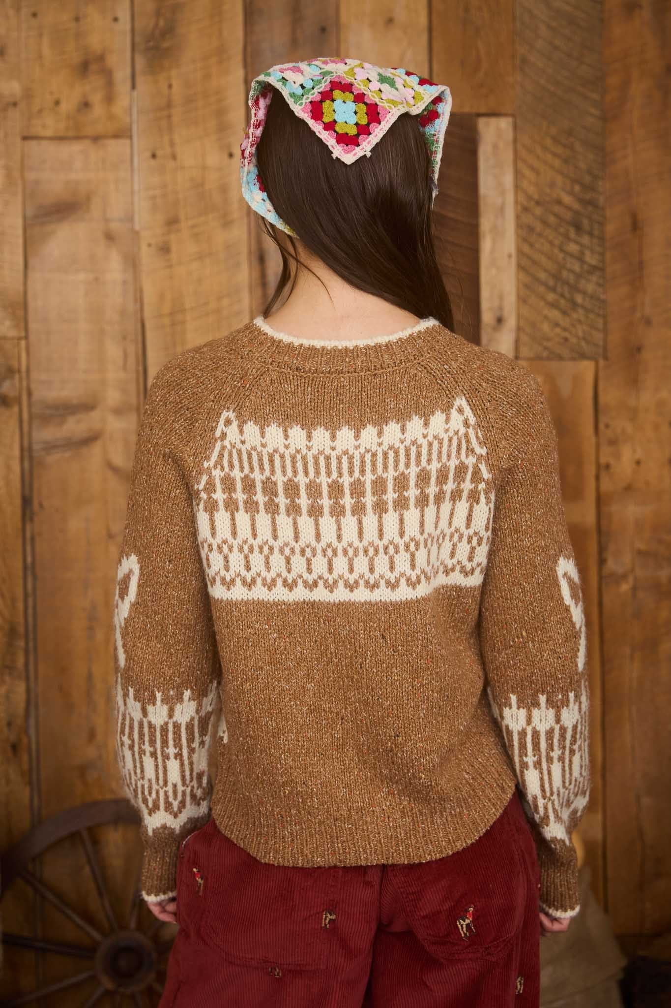  Tali Swan Jacquard Cardigan, Caramel