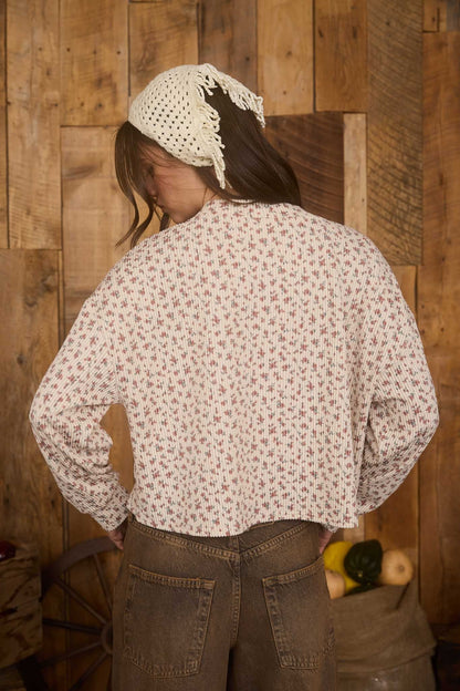  Liliana Floral Henley Rib Knit Top, Brown Multi