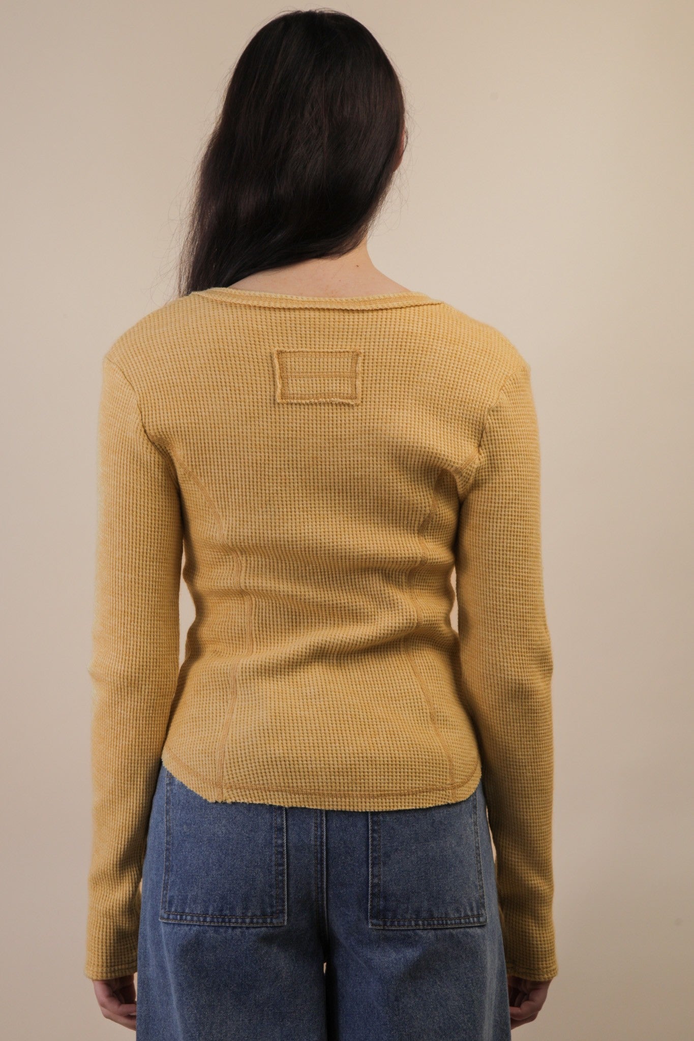  Opal Waffle Knit Snap Button Top, Yellow