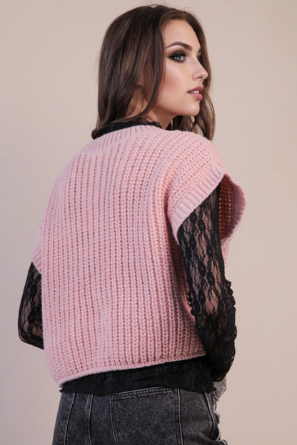  Dorothea Chunky Button Down Sweater, Blush