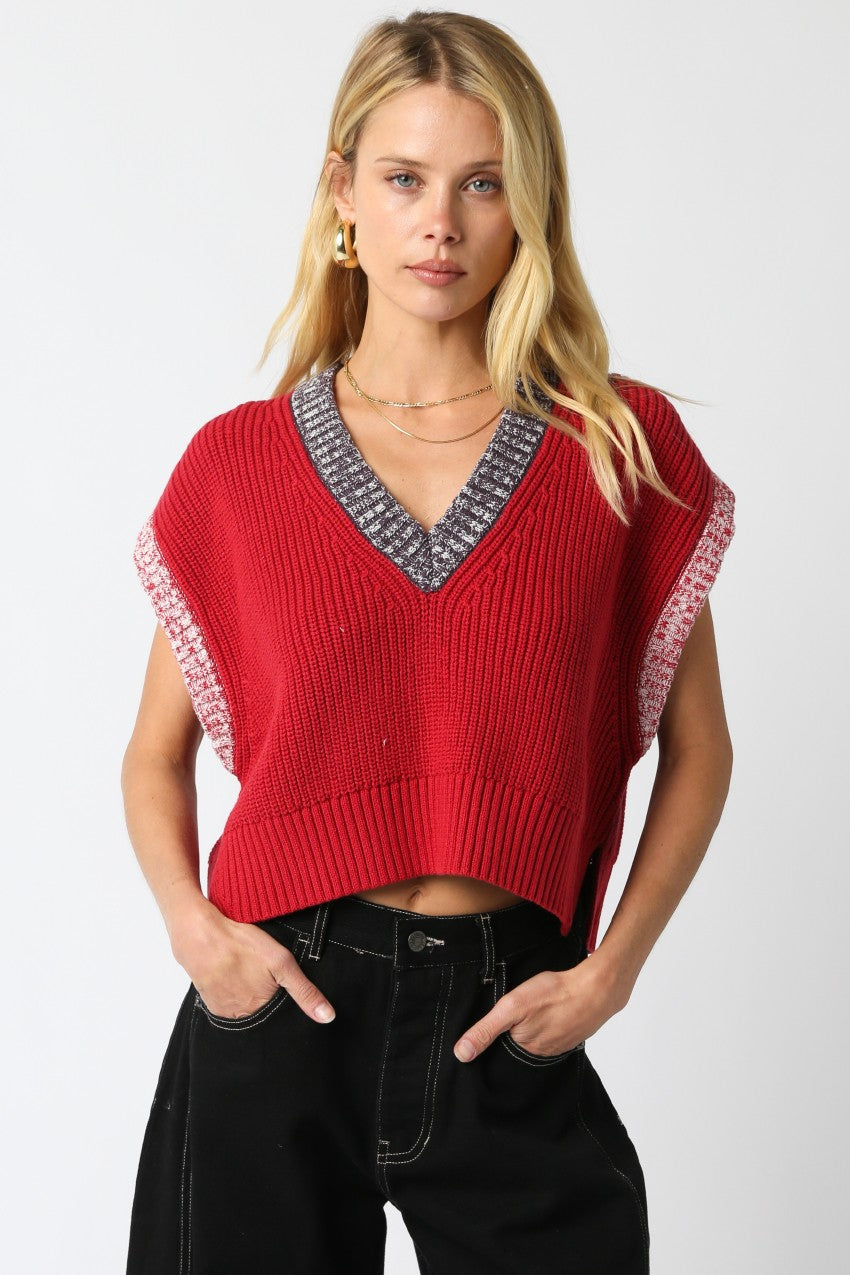  Leilani Contrast Trim Vest, Scarlet Combo