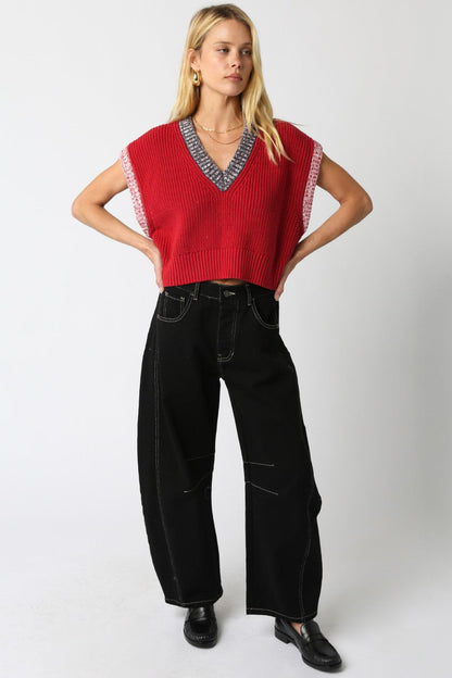  Leilani Contrast Trim Vest, Scarlet Combo