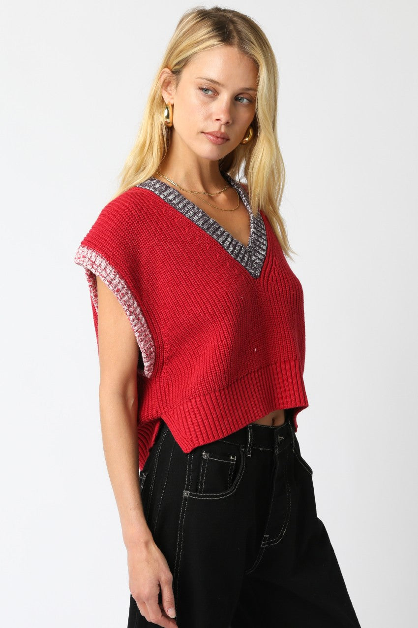  Leilani Contrast Trim Vest, Scarlet Combo