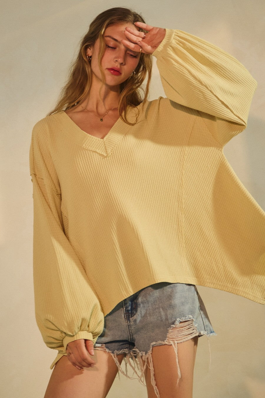  Savannah Textured Asymmetrical Hem Top, Buttermilk