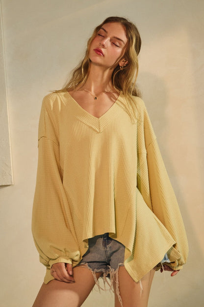  Savannah Textured Asymmetrical Hem Top, Buttermilk