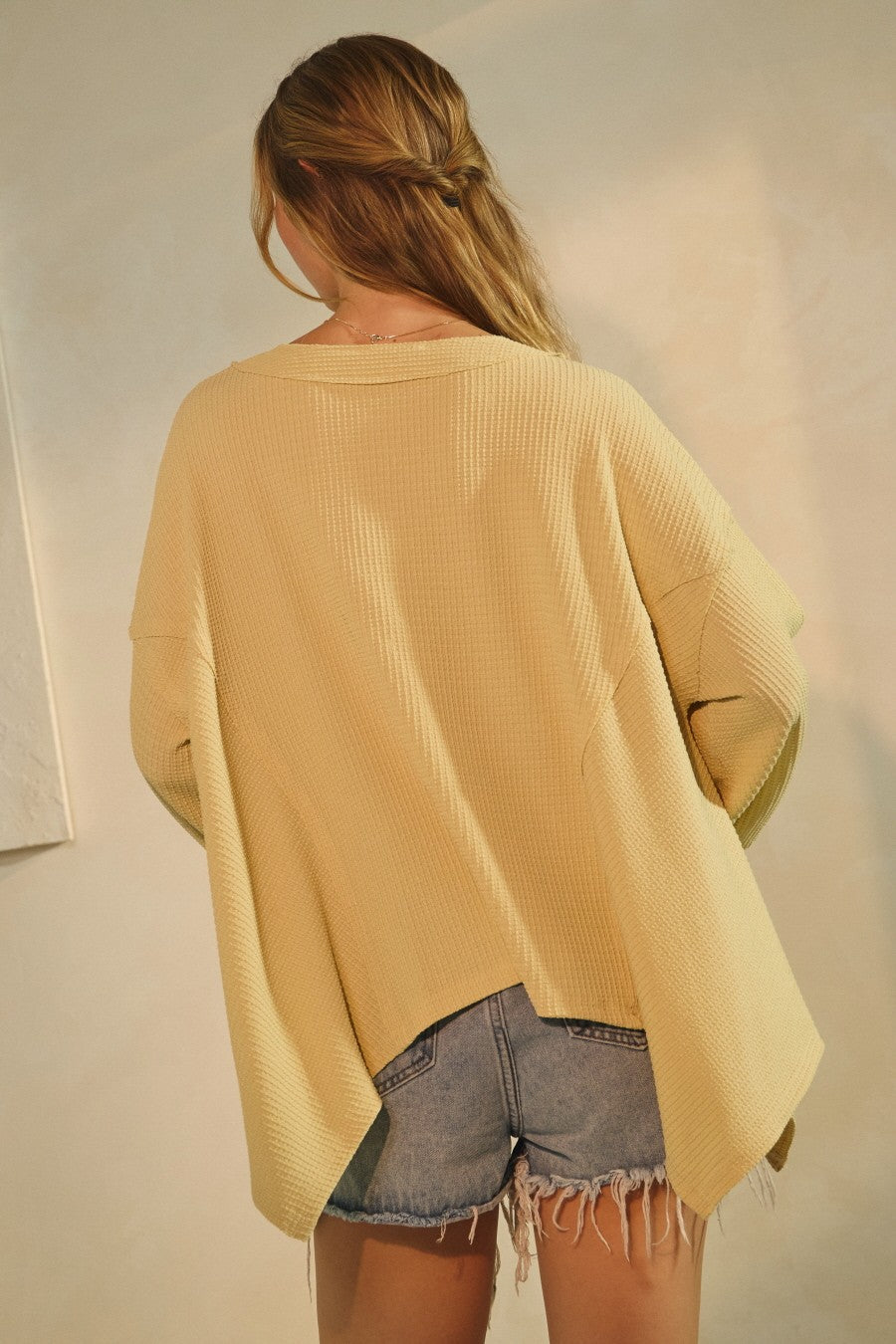 Savannah Textured Asymmetrical Hem Top, Buttermilk