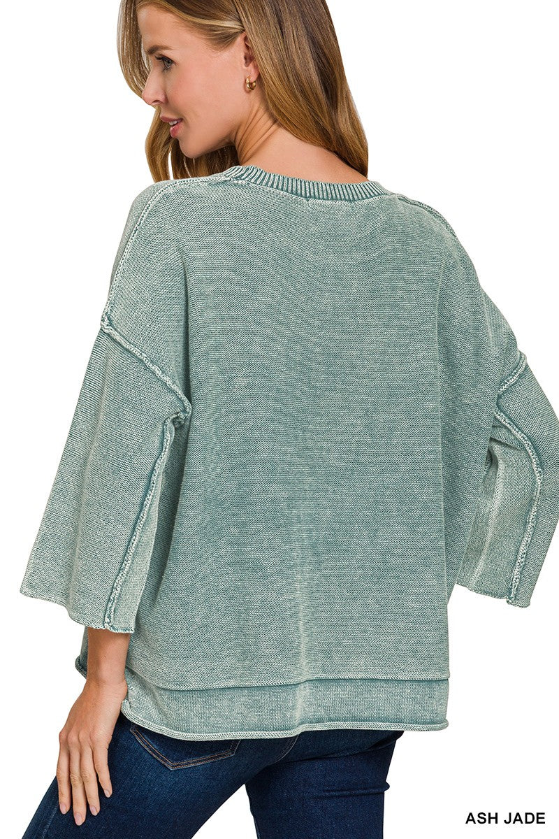  Allison Washed Boxy Sweater, Ash Jade