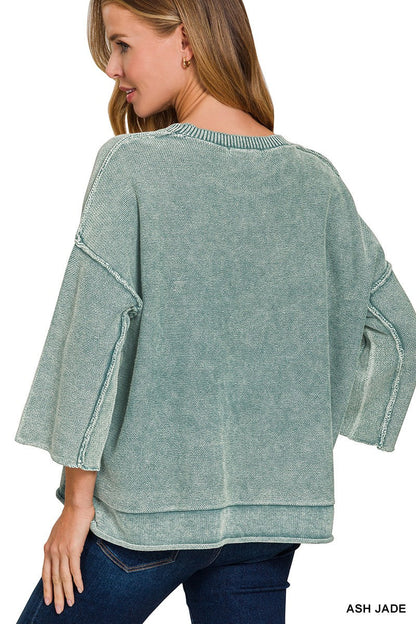  Allison Washed Boxy Sweater, Ash Jade