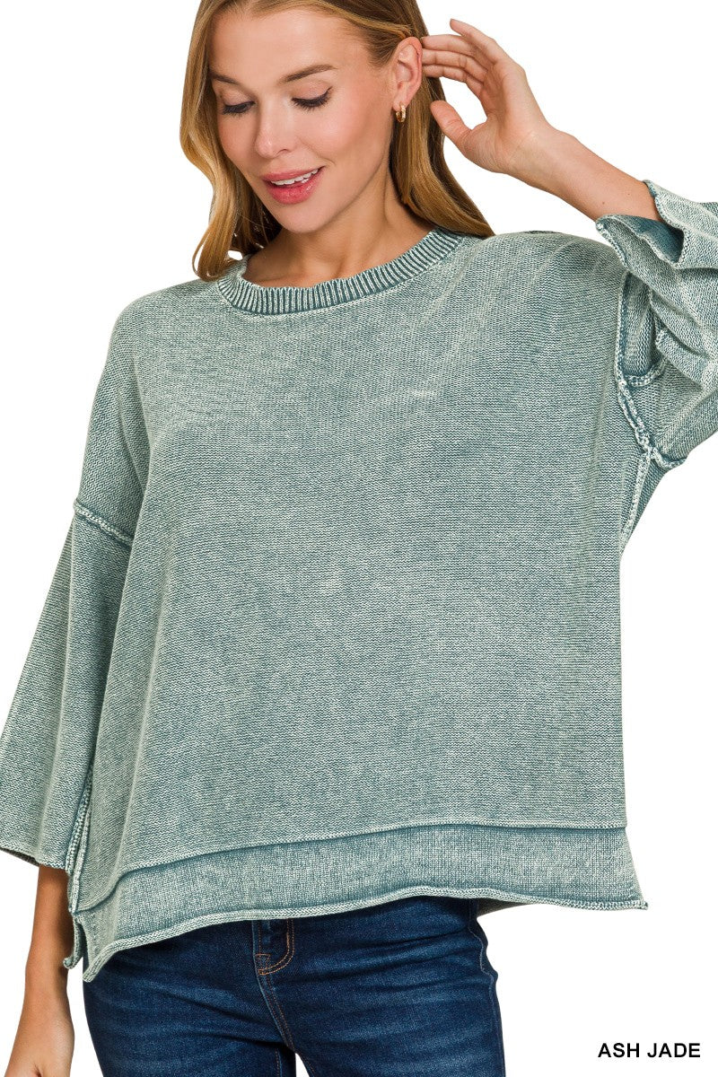 Allison Washed Boxy Sweater, Ash Jade