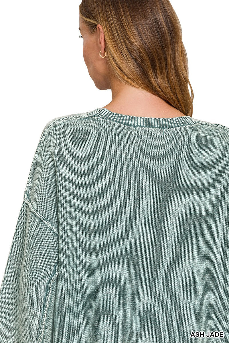  Allison Washed Boxy Sweater, Ash Jade