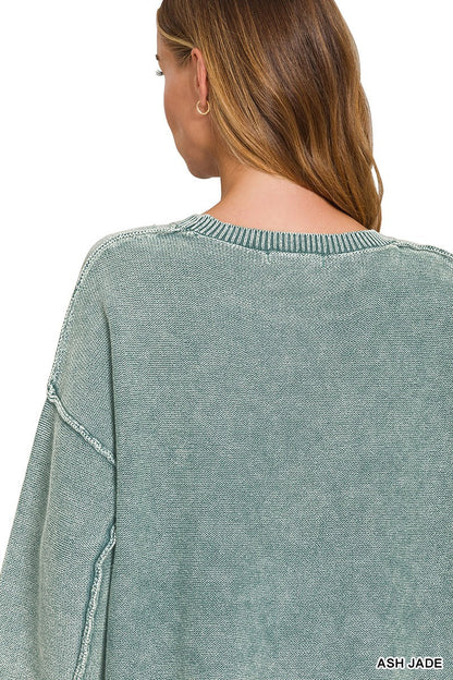  Allison Washed Boxy Sweater, Ash Jade