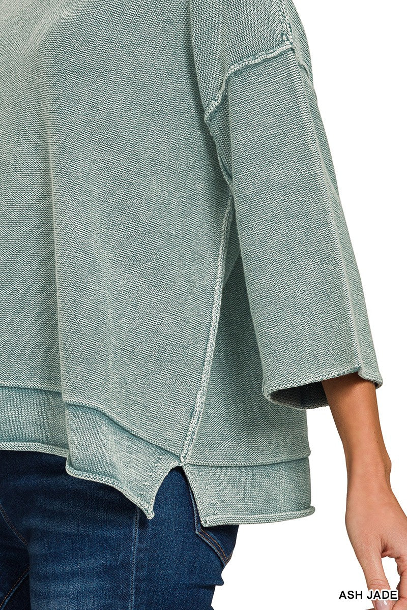  Allison Washed Boxy Sweater, Ash Jade