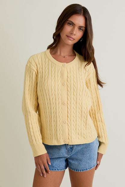  Josephine Cable Knit Boxy Cardigan, Butter