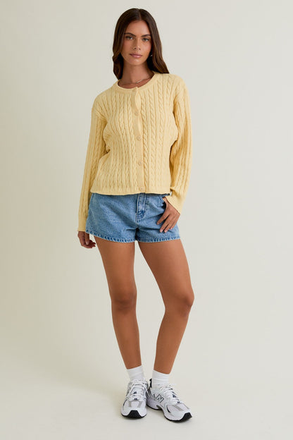  Josephine Cable Knit Boxy Cardigan, Butter