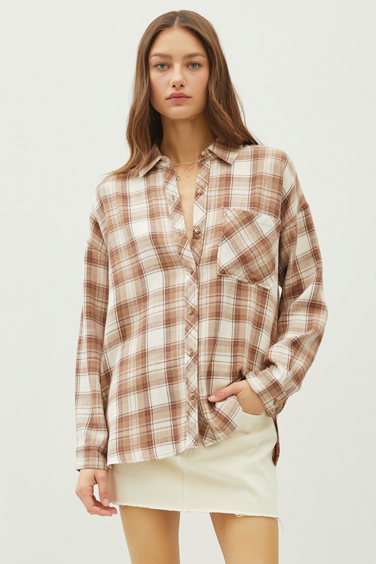 Be Cool Monroe Brown Plaid Flannel Shirt, Mocha