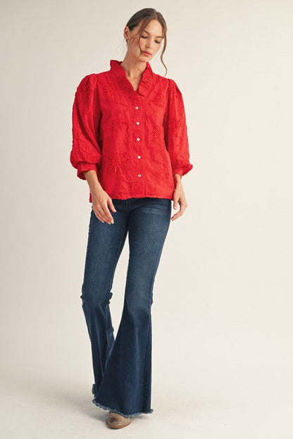  Bridget Ruffle Detailed Blouse, Tomato Red