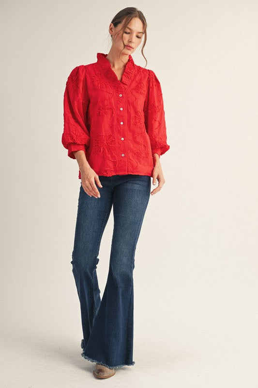  Bridget Ruffle Detailed Blouse, Tomato Red