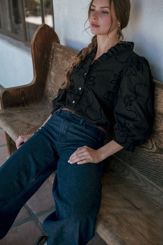  Bridget Ruffle Detailed Blouse, Black