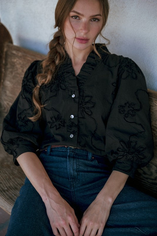  Bridget Ruffle Detailed Blouse, Black