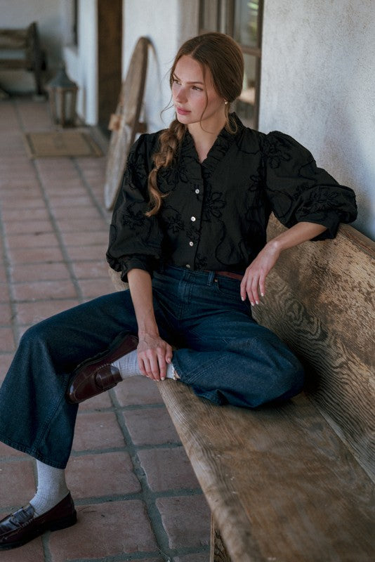  Bridget Ruffle Detailed Blouse, Black