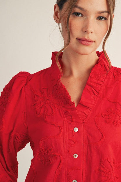  Bridget Ruffle Detailed Blouse, Tomato Red