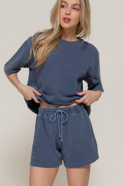  Elise Garment Washed Terry Top, Navy