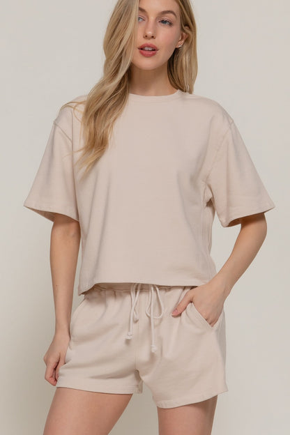  Alison Garment Washed Terry Shorts, Beige