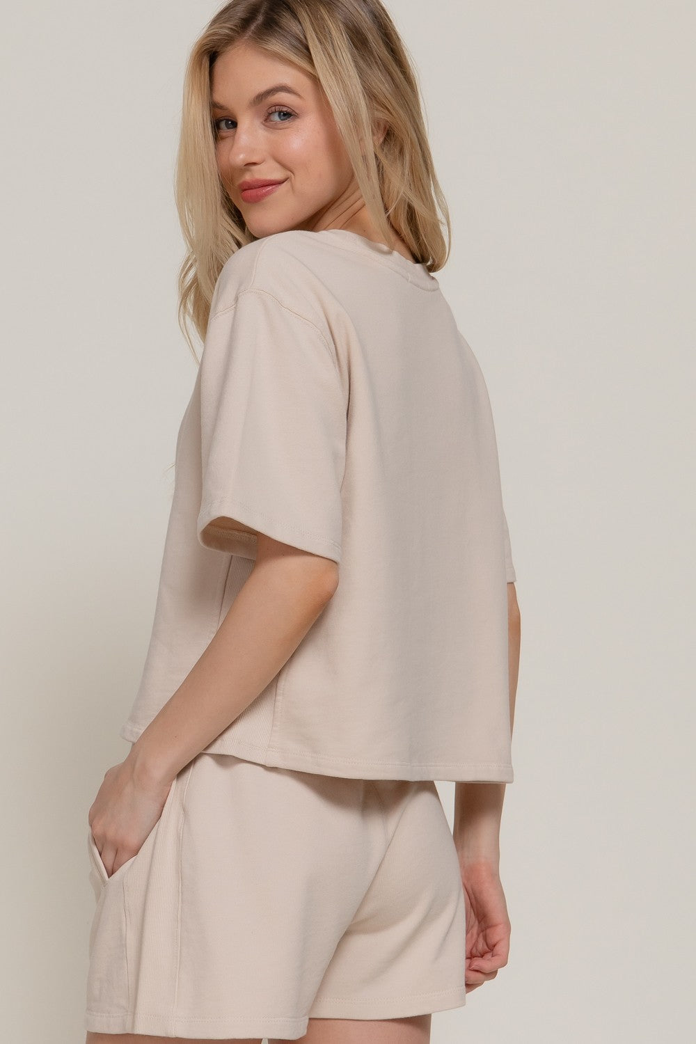  Alison Garment Washed Terry Shorts, Beige