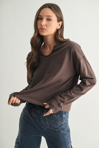  Melanie Notch Neck Top, Espresso