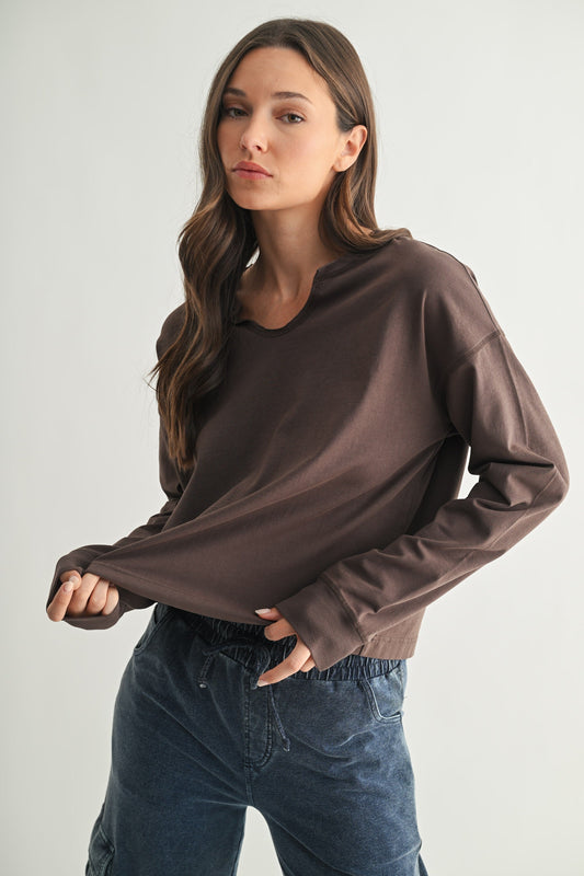  Melanie Notch Neck Top, Espresso