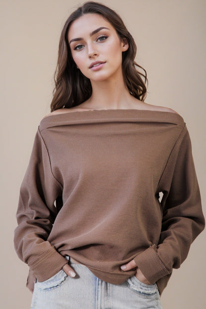  Candace Off The Shoulder Knit Top, Mocha