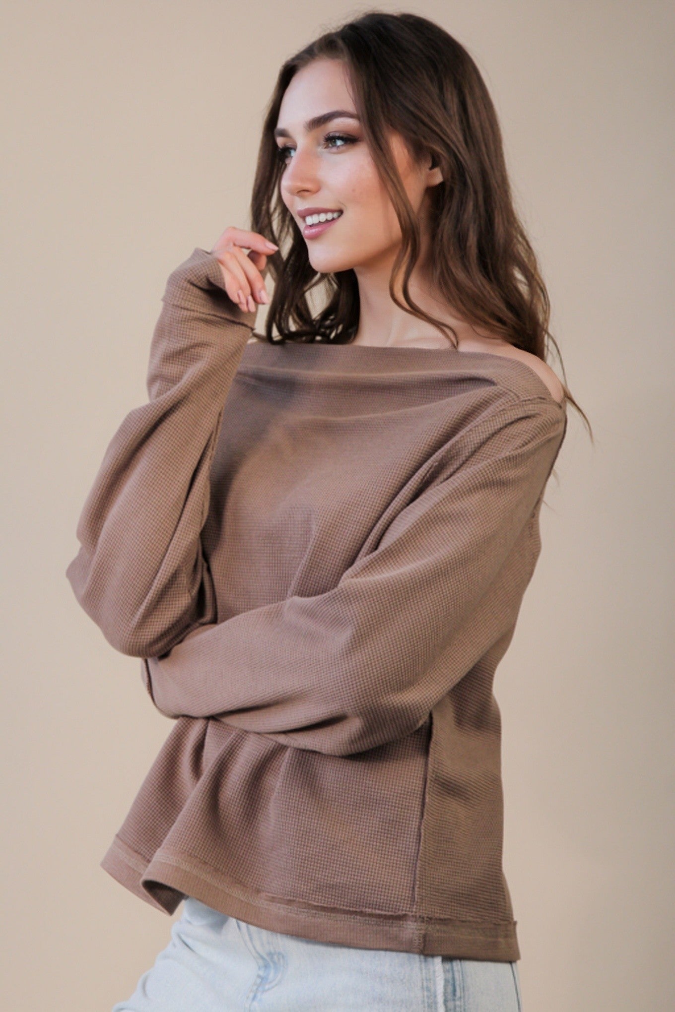  Candace Off The Shoulder Knit Top, Mocha