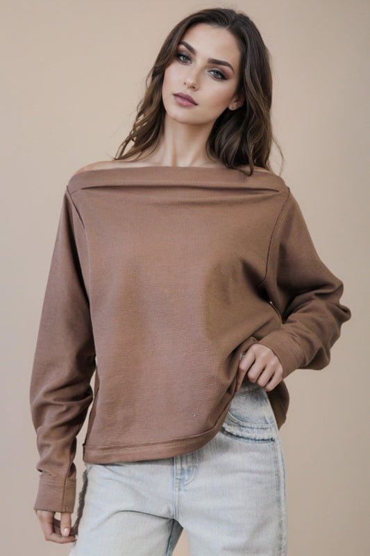  Candace Off The Shoulder Knit Top, Mocha