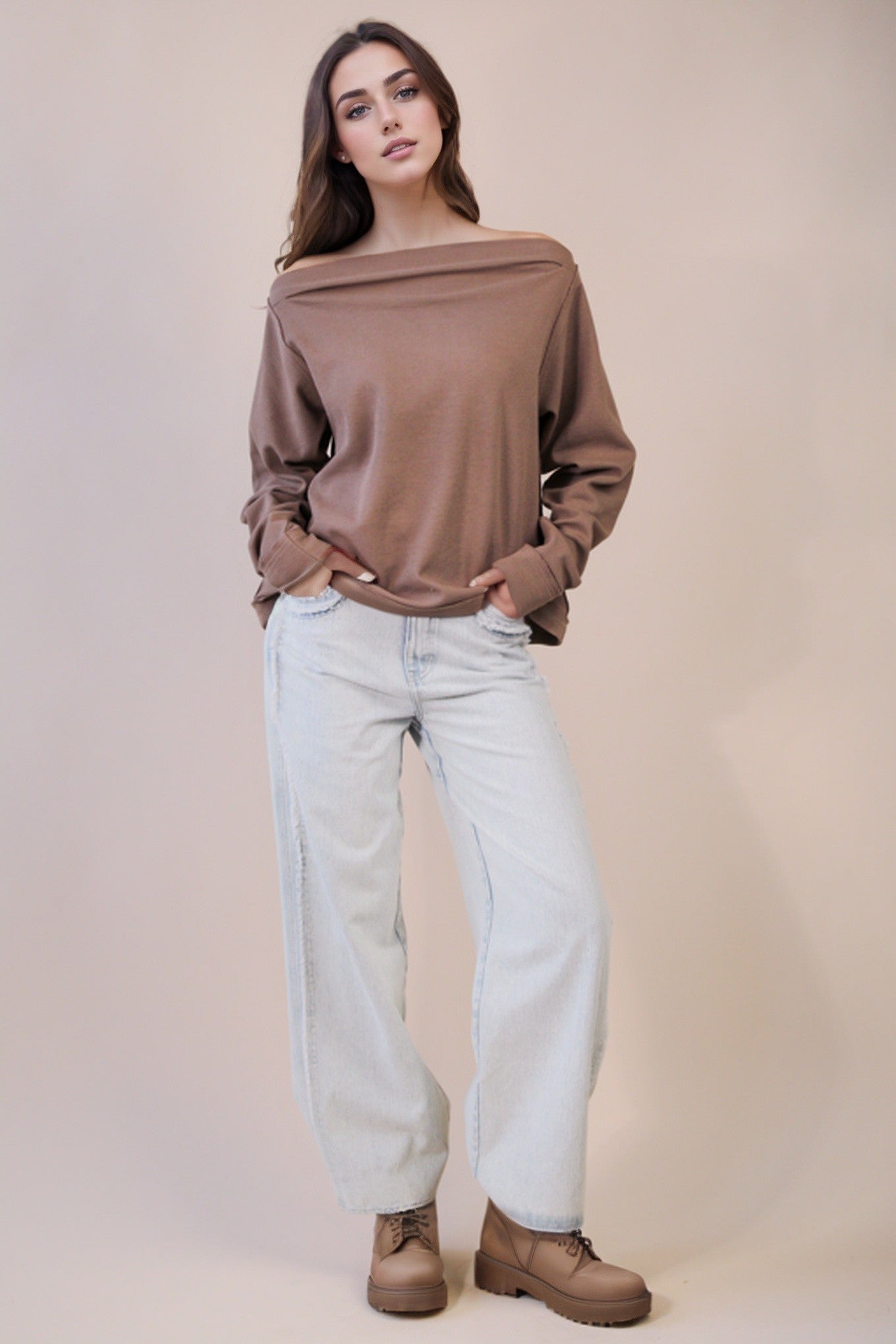  Candace Off The Shoulder Knit Top, Mocha