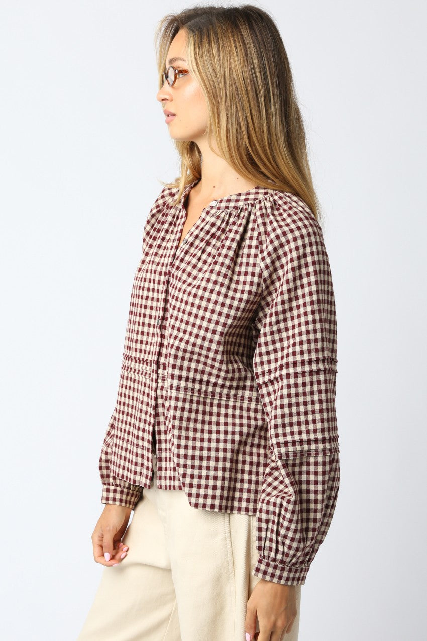  Emilia Checkered Shirt, Burgundy Taupe