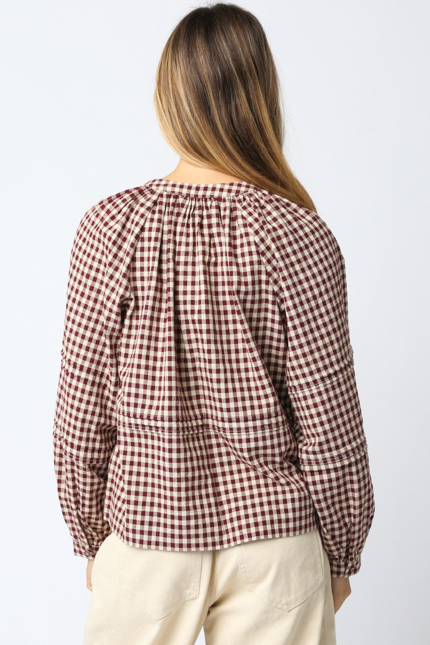  Emilia Checkered Shirt, Burgundy Taupe