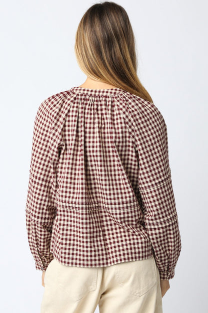  Emilia Checkered Shirt, Burgundy Taupe