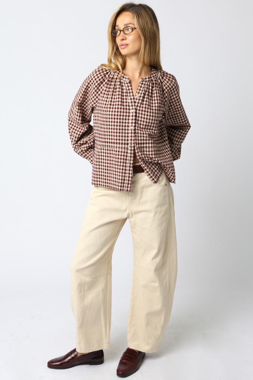  Emilia Checkered Shirt, Burgundy Taupe