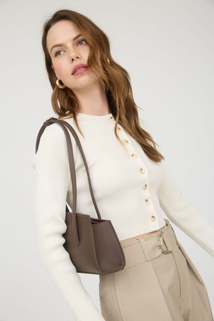  Josie Rib Knit Cropped Cardigan, Cream