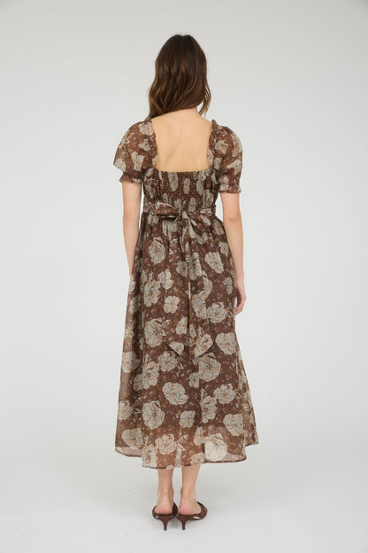  Joy Floral Sweetheart Midi Dress, Brown Multi