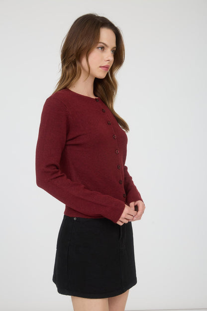  Nia Button Down Cardigan, Burgundy