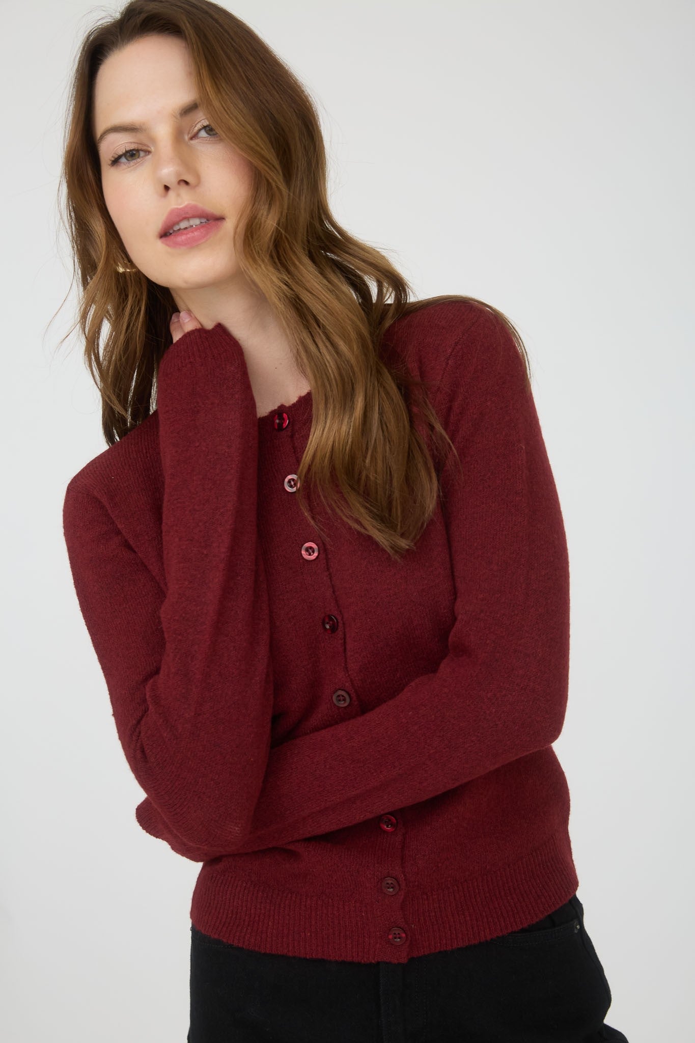 Nia Button Down Cardigan, Burgundy