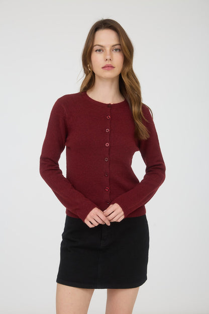  Nia Button Down Cardigan, Burgundy