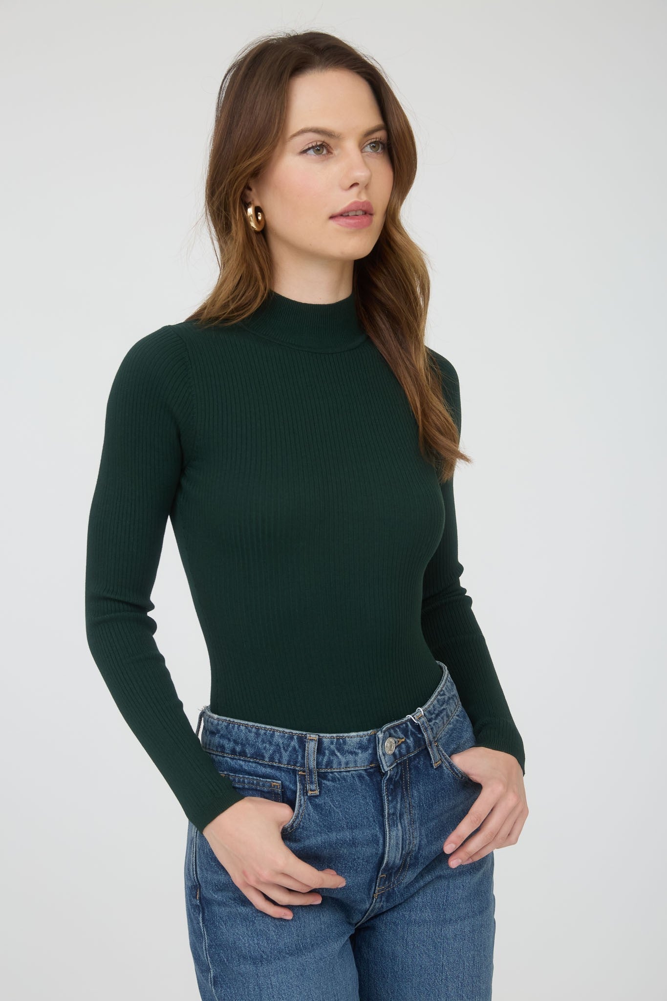  Bella High Neck Ribbed Bodysuit, Hunter Green